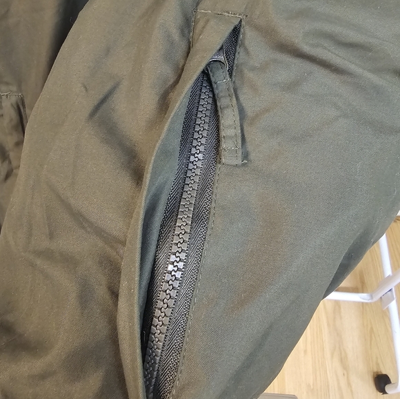 George Mens XL Olive Green Windbreaker Jacket Zipper Pockets Blue Fleece Inside - Picture 5 of 9